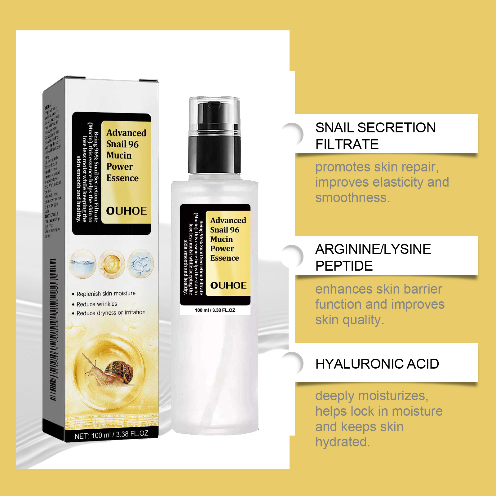 OUHOE Snail 96 Mucin Moisturiz - Snail Mucin Essence のレビューと価格