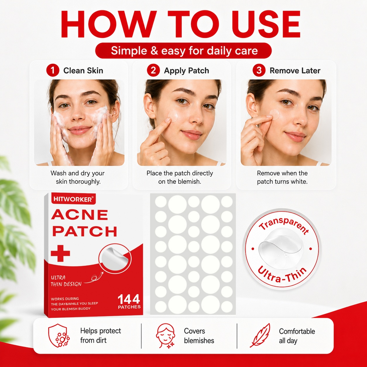 144Pcs Hydrocolloid Acne Pimpl - Skincare Oil Control のレビューと価格