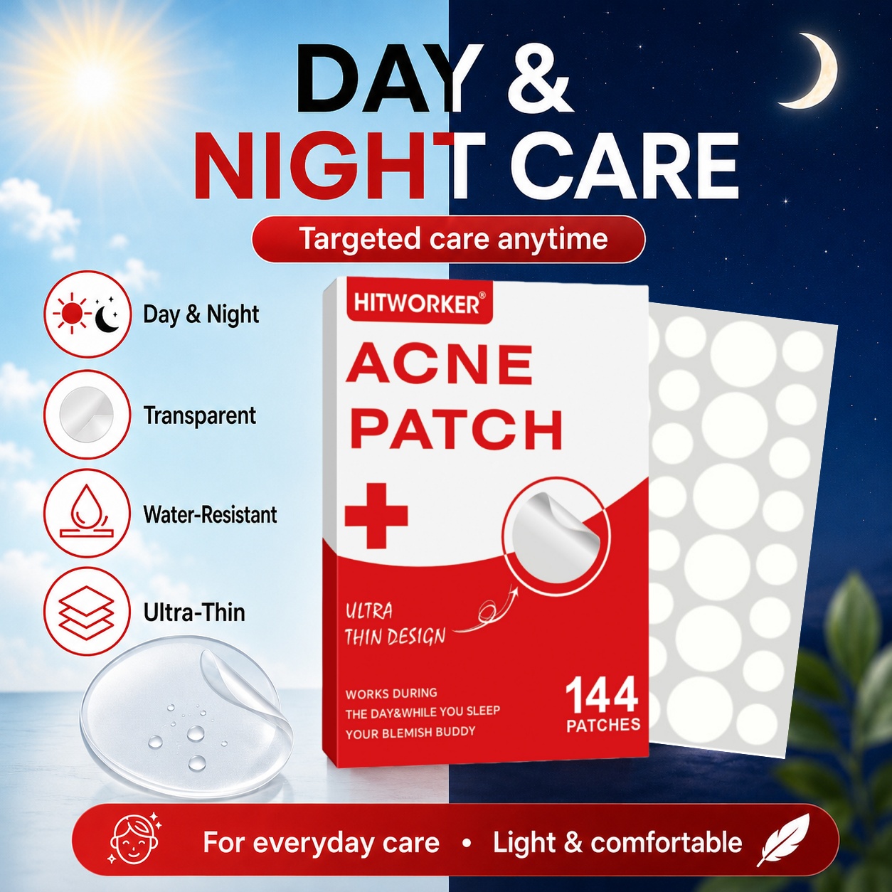 144Pcs Hydrocolloid Acne Pimpl - Skincare Oil Control のレビューと価格