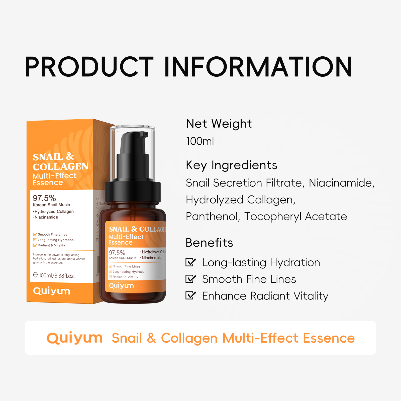 Quiyum Snail Mucin & Collagen  - Snail Mucin Essence のレビューと価格